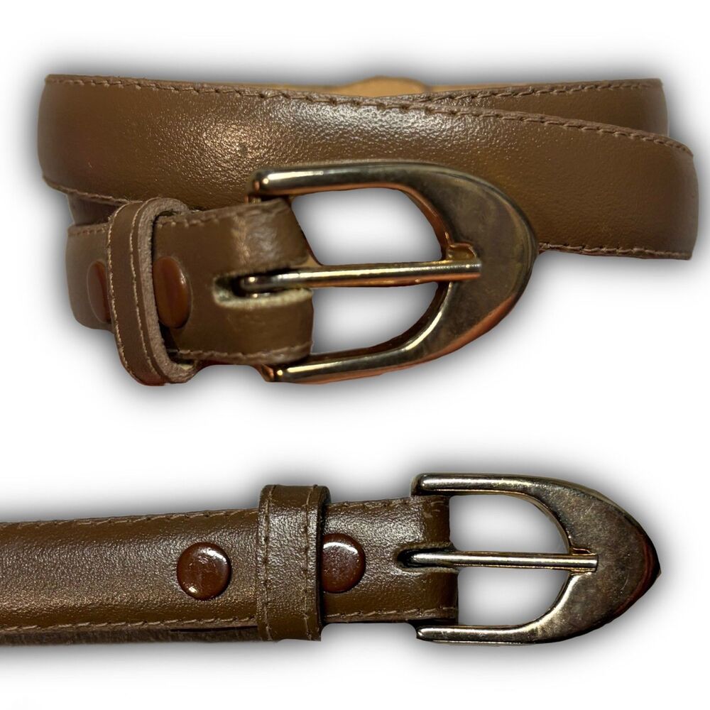 Skinny Brown Leather Oval Belt